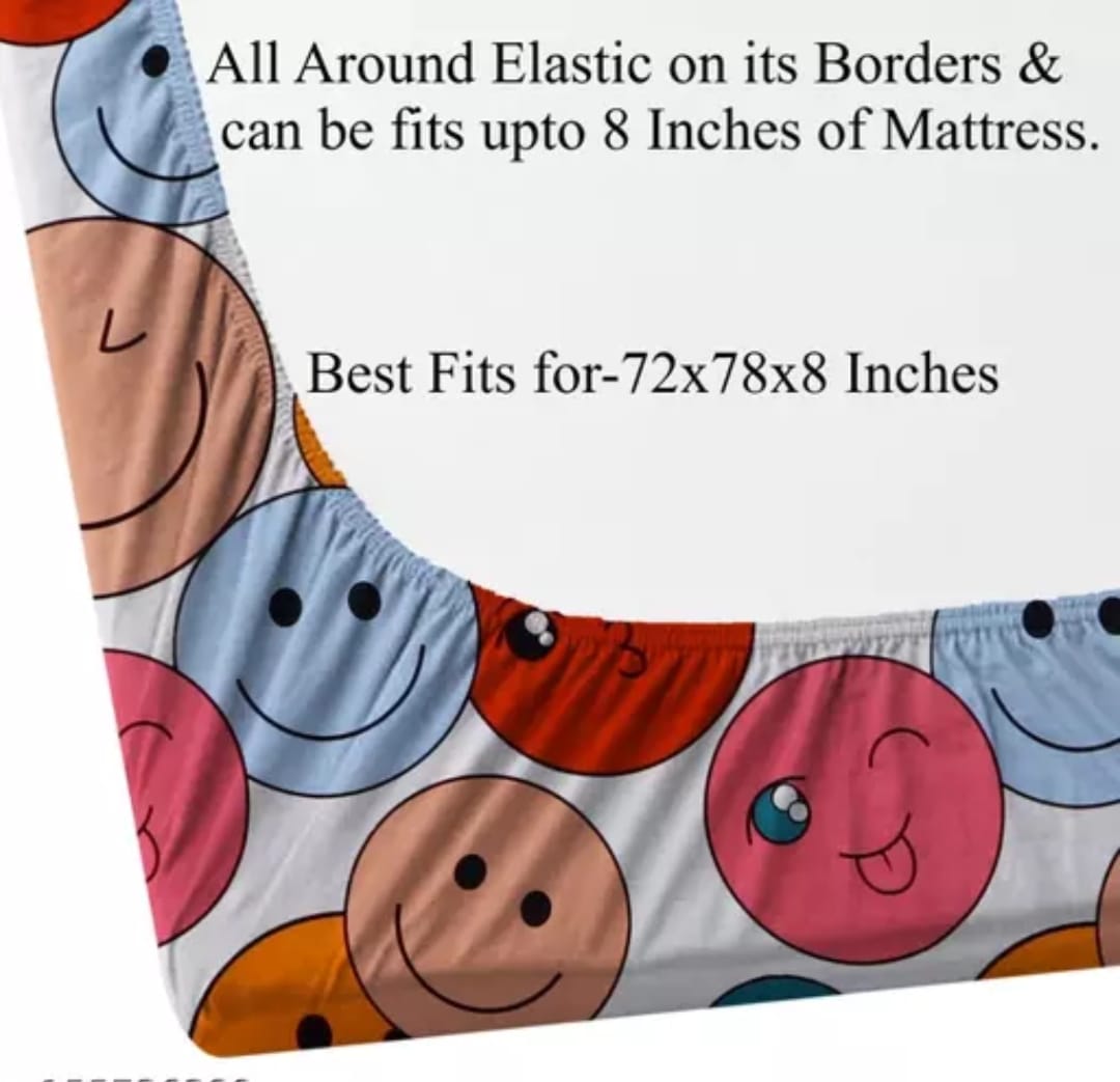 Super Soft Glace Cotton All Round Elastic Fitted Double Bed Bedsheet with 2 Pillow Covers-72x78x8