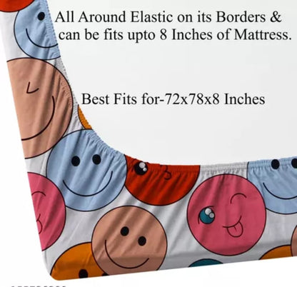 Super Soft Glace Cotton All Round Elastic Fitted Double Bed Bedsheet with 2 Pillow Covers-72x78x8