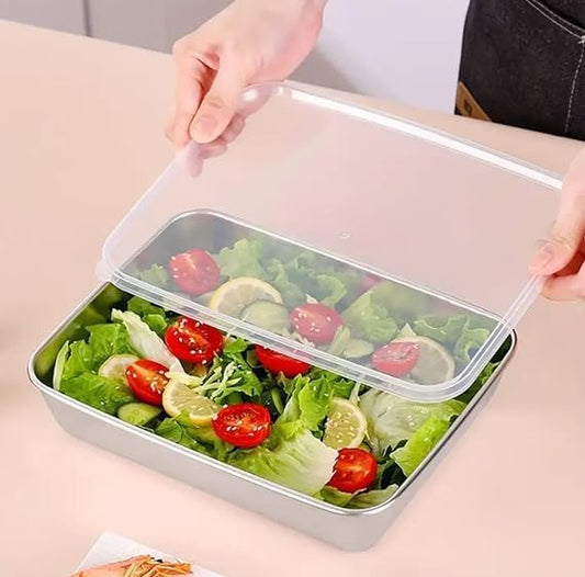 Stainless Steel Storage Plate, Baking Tray, Non Stick Baking Pan Food Storage Box with Cover Pan